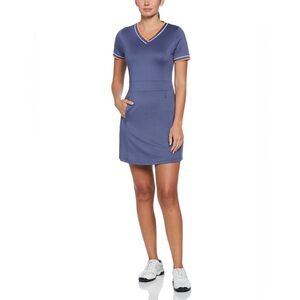 NWT Callaway Golf Womens V neck Color block Truesculpt dress medium blue orange